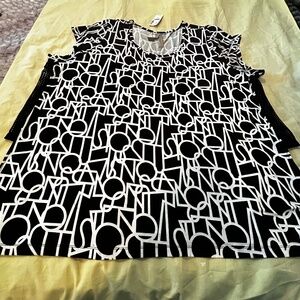 TOP, BLACK & WHITE, SIZE 4X, GEOMETRIC PRINT, SIDE MESH PANELS, SIDE SLITS, SOFT
